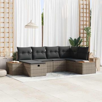 vidaXL Set de canapele pentru grădină cu pernă 6 pcs Gri Rattan poli