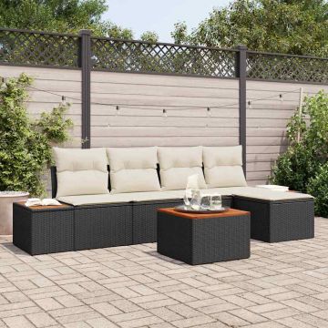 vidaXL Set de canapele pentru grădină cu pernă 6 pcs negru și crem