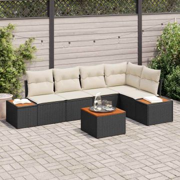 vidaXL Set de canapele pentru grădină cu pernă 6 pcs negru și crem