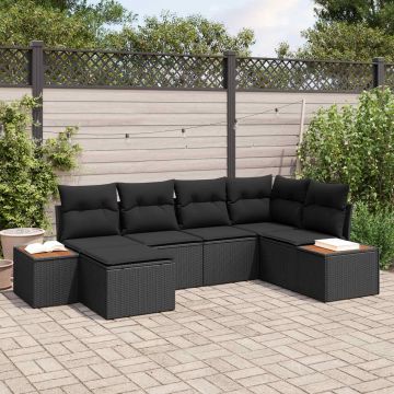 vidaXL Set de canapele pentru grădină cu pernă 7 pcs Negru Poliratan