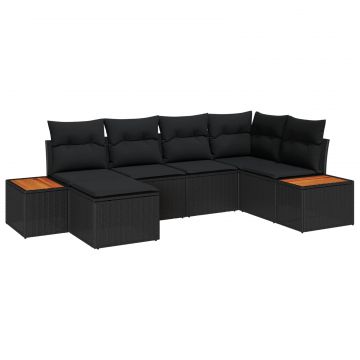 vidaXL Set de canapele pentru grădină cu pernă 6 pcs Negru Poli Rattan