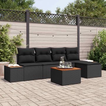 vidaXL Set de canapele pentru grădină cu pernă 6 pcs Negru Poliratan