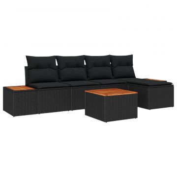 vidaXL Set de canapele pentru grădină cu pernă 6 pcs Negru Poliratan