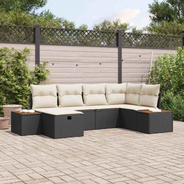 vidaXL Set de canapele pentru grădină cu pernă 6 pcs Negru Rattan poli