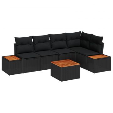 vidaXL Set de canapele pentru grădină cu pernă 6 pcs Negru Rattan poli