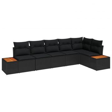vidaXL Set de canapele pentru grădină cu pernă 6 pcs Negru Rattan poli