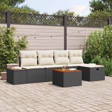vidaXL Set de canapele pentru grădină cu pernă 6 pcs Negru Rattan poli