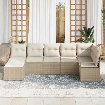 vidaXL Set de canapele pentru grădină cu pernă 7 pcs Bej și crem