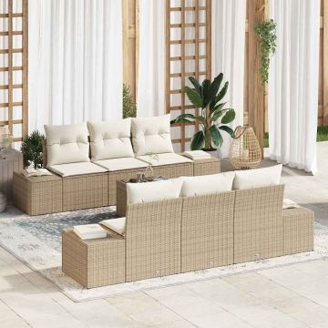 vidaXL Set de canapele pentru grădină cu pernă 7 pcs Bej și crem