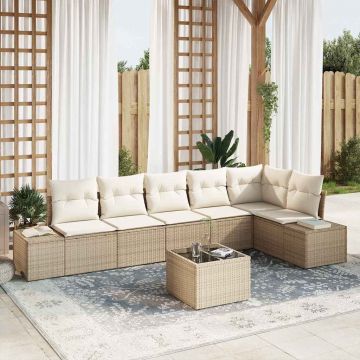 vidaXL Set de canapele pentru grădină cu pernă 7 pcs Bej și crem