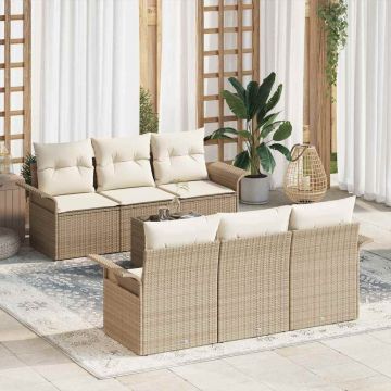 vidaXL Set de canapele pentru grădină cu pernă 7 pcs Bej și crem