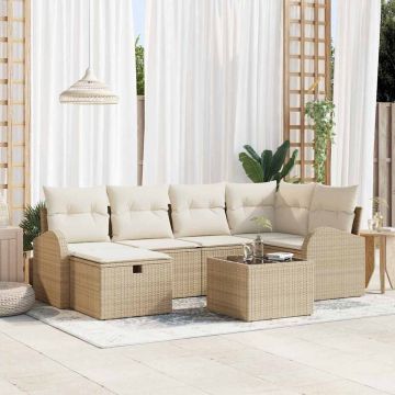 vidaXL Set de canapele pentru grădină cu pernă 7 pcs bej și crem