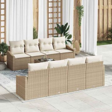 vidaXL Set de canapele pentru grădină cu pernă 7 pcs Bej și crem