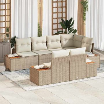 vidaXL Set de canapele pentru grădină cu pernă 7 pcs bej și crem