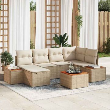 vidaXL Set de canapele pentru grădină cu pernă 7 pcs bej și crem