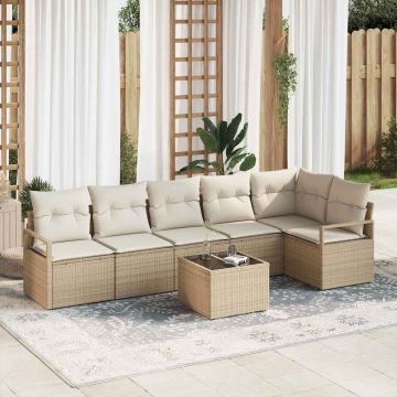 vidaXL Set de canapele pentru grădină cu pernă 7 pcs Bej și crem