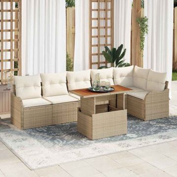 vidaXL Set de canapele pentru grădină cu pernă 7 pcs bej și crem