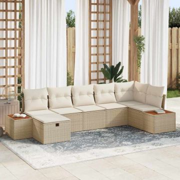 vidaXL Set de canapele pentru grădină cu pernă 7 pcs Bej Rattan poli