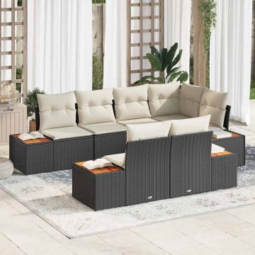 vidaXL Set de canapele pentru grădină cu pernă 7 pcs negru și crem