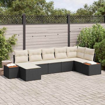 vidaXL Set de canapele pentru grădină cu pernă 7 pcs negru și crem