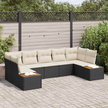 vidaXL Set de canapele pentru grădină cu pernă 7 pcs negru și crem