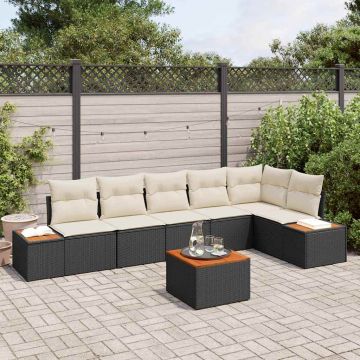 vidaXL Set de canapele pentru grădină cu pernă 7 pcs negru și crem