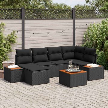 vidaXL Set de canapele pentru grădină cu pernă 7 pcs Negru Poliratan