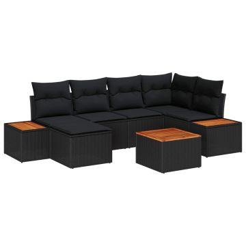 vidaXL Set de canapele pentru grădină cu pernă 7 pcs Negru Poli Rattan