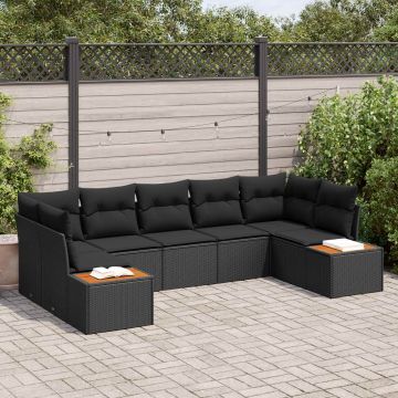 vidaXL Set de canapele pentru grădină cu pernă 7 pcs Negru Poliratan