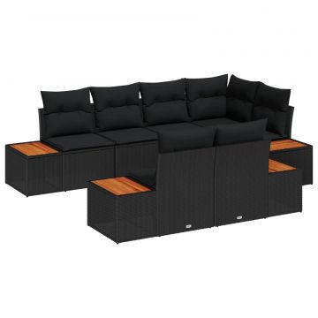 vidaXL Set de canapele pentru grădină cu pernă 7 pcs Negru Poliratan