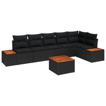 vidaXL Set de canapele pentru grădină cu pernă 7 pcs Negru Rattan poli