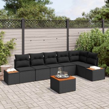 vidaXL Set de canapele pentru grădină cu pernă 6 pcs Negru Poliratan