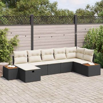 vidaXL Set de canapele pentru grădină cu pernă 7 pcs Negru Rattan poli