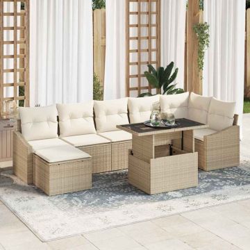 vidaXL Set de canapele pentru grădină cu pernă 8 pcs Bej și crem