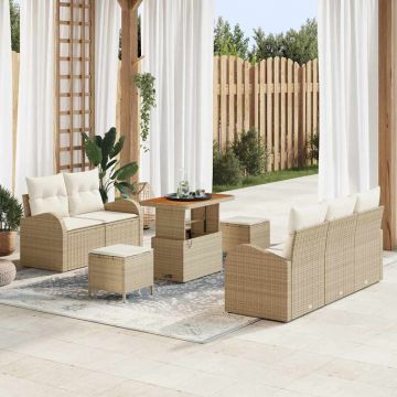 vidaXL Set de canapele pentru grădină cu pernă 8 pcs Bej și crem