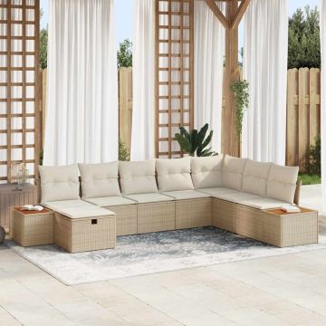 vidaXL Set de canapele pentru grădină cu pernă 8 pcs Bej Rattan poli