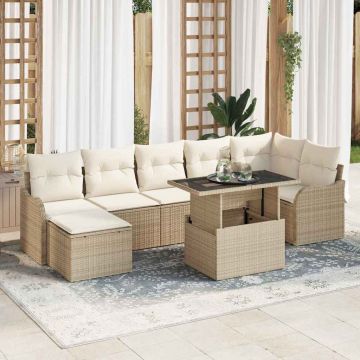 vidaXL Set de canapele pentru grădină cu pernă 8 pcs Bej Rattan poli