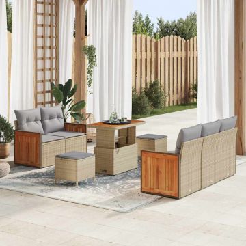 vidaXL Set de canapele pentru grădină cu pernă 8 pcs Bej Rattan poli