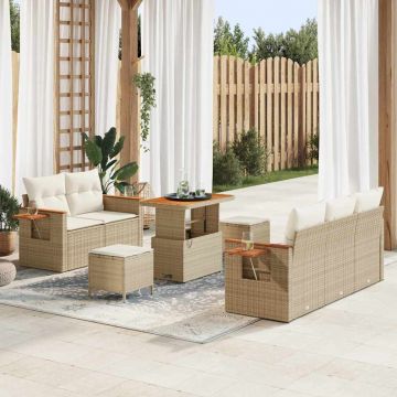 vidaXL Set de canapele pentru grădină cu pernă 8 pcs Bej Rattan poli