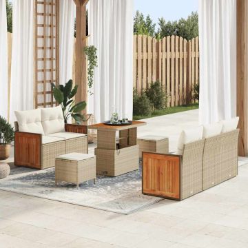vidaXL Set de canapele pentru grădină cu pernă 8 pcs Bej Rattan poli