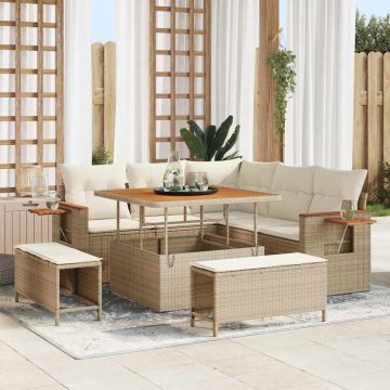 vidaXL Set de canapele pentru grădină cu pernă 8 pcs Bej Rattan poli