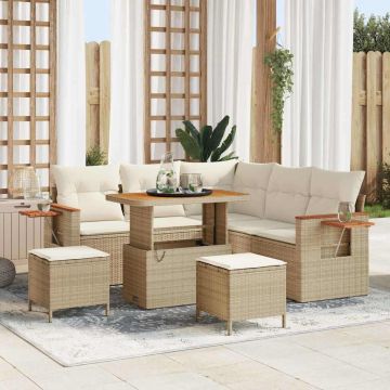 vidaXL Set de canapele pentru grădină cu pernă 8 pcs Bej Rattan poli