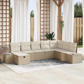 vidaXL Set de canapele pentru grădină cu pernă 8 pcs Bej Rattan poli