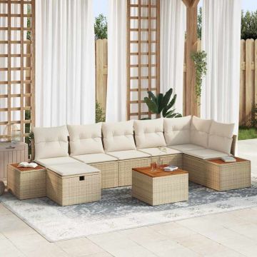 vidaXL Set de canapele pentru grădină cu pernă 8 pcs Bej Rattan poli