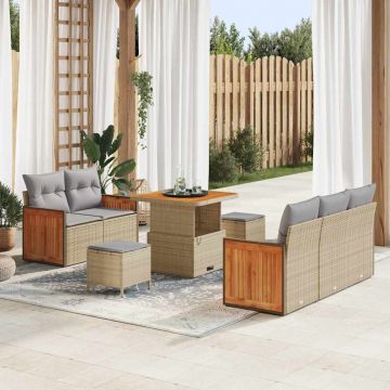 vidaXL Set de canapele pentru grădină cu pernă 8 pcs Bej Rattan poli