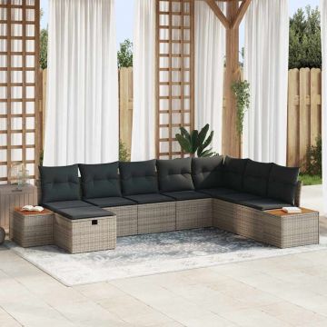 vidaXL Set de canapele pentru grădină cu pernă 8 pcs Gri Rattan poli