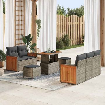 vidaXL Set de canapele pentru grădină cu pernă 8 pcs Gri Rattan poli