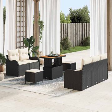 vidaXL Set de canapele pentru grădină cu pernă 8 pcs Negru și Crem