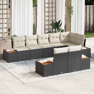 vidaXL Set de canapele pentru grădină cu pernă 8 pcs negru și crem