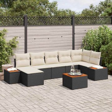 vidaXL Set de canapele pentru grădină cu pernă 8 pcs negru și crem